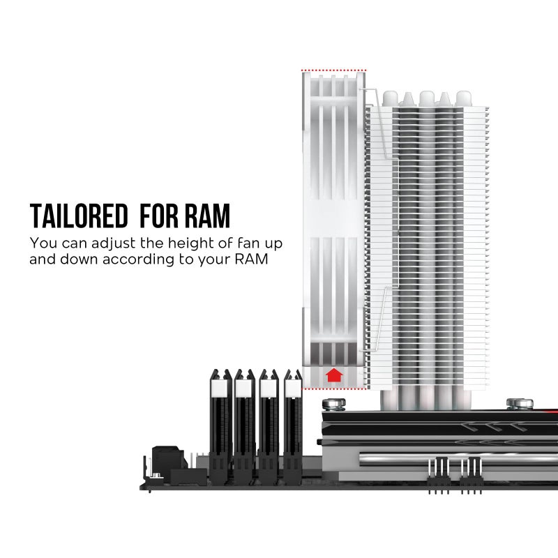 Vetroo V5 CPU Air Cooler with 5 Heat Pipes 120mm FDB PWM Processor Cooling for Intel LGA 1851/1700/1200/115X AMD AM5/AM4, Addressable RGB Lights Sync - White - Image 2